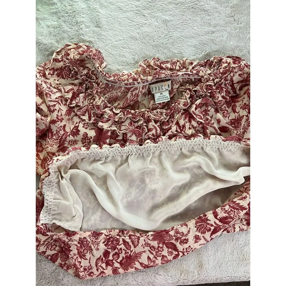 Capucine Women's Floral Print Silk Blouse Size M Multicolor Ruffle Trim - Picture 9 of 11